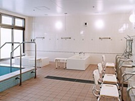 一人ずつ入る個浴槽が２か所にあり、大きな浴槽の向かい側にはシャワースペースもある。