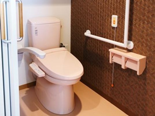 トイレには手すりが付き、引き戸を採用。スペースが広く、介助が必要な人も安心。
