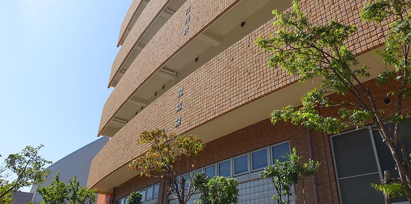 緑に囲まれた建物の外観