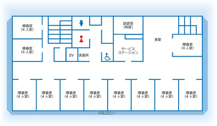広々とした居室の配置図
