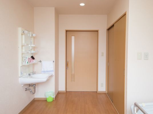  居室の洗面台と入口扉  