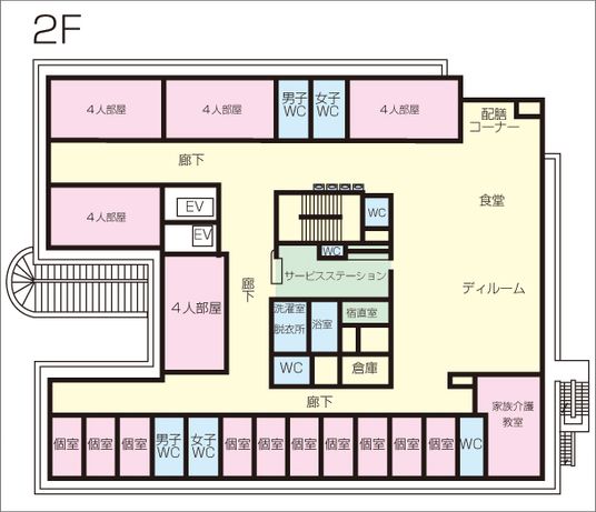 施設の2階間取り図