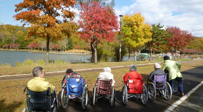 紅葉の観賞を楽しむ人たちの庭