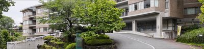 緑に囲まれた建物の外観