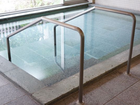 手すり付きの平坦な浴室