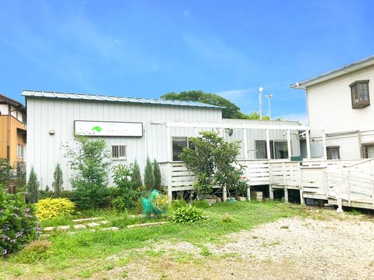 植物が囲む外観