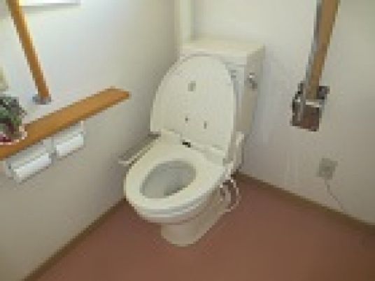 手すり付きの白いトイレ