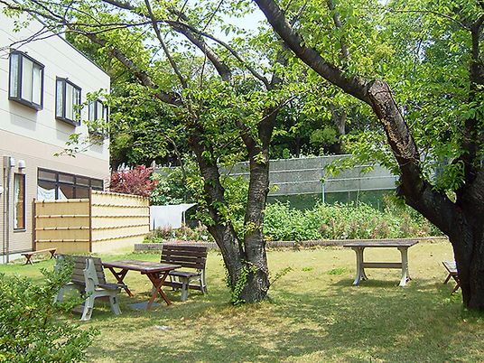 緑豊かな施設の庭