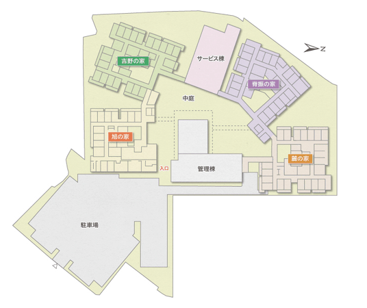 ゆったりとした中庭の配置図