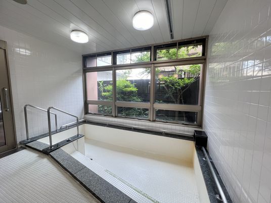 緑が見える明るい浴室