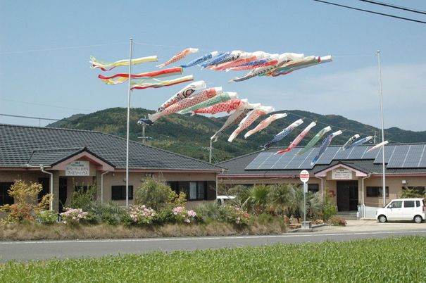 施設前の鯉のぼり