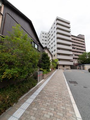 高層建物と細道