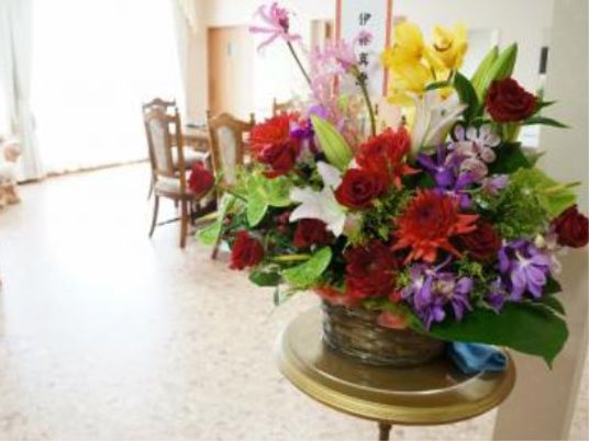 色鮮やかな花と共有スペース