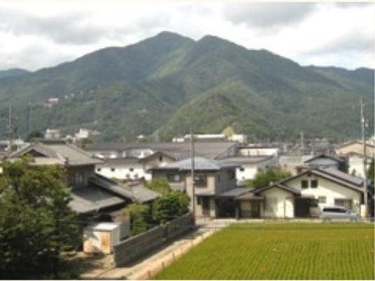 緑豊かな山々と町並み