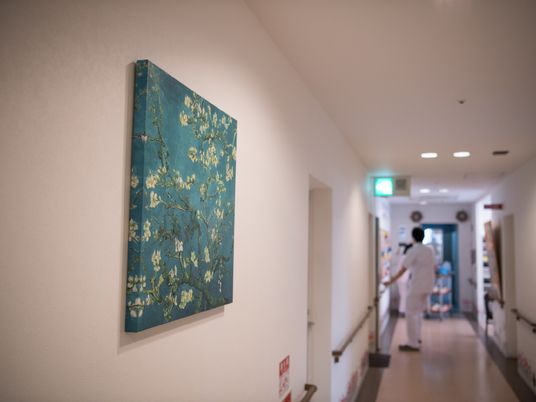 廊下に掛かるアート作品