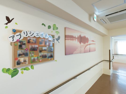 廊下の掲示物とアート