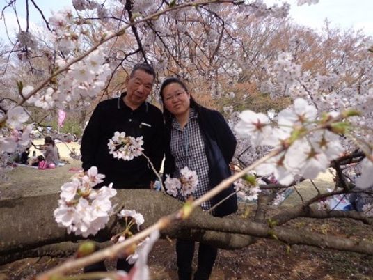 桜と笑顔の二人