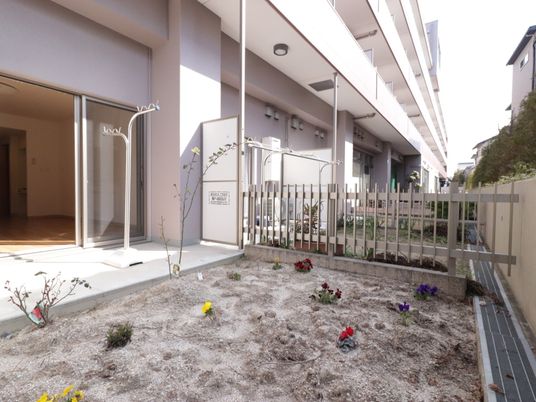 中庭の花壇と通路