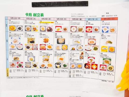 栄養バランスの食事表