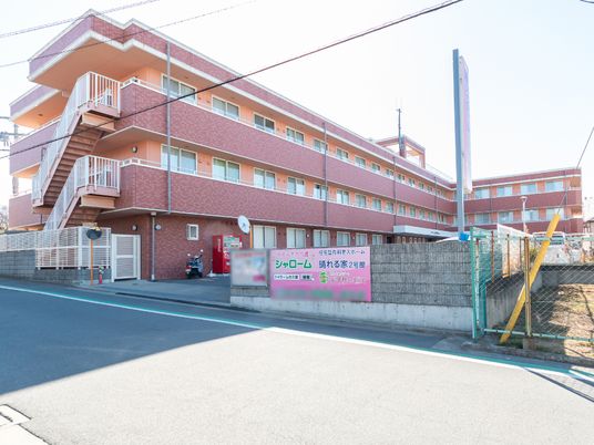 ピンクの外観の建物