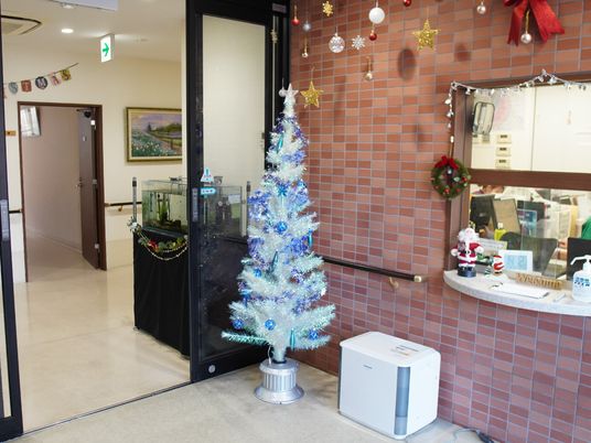 クリスマスツリーのあるエントランス