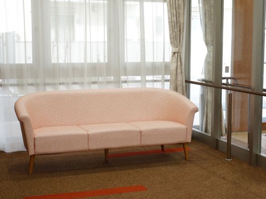 ピンクのソファがある室内