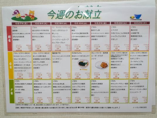 献立表の掲示物