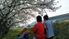 桜を眺める人々の庭