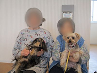 犬と一緒の笑顔の部屋
