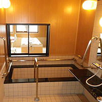 手すり付きの清潔な浴室