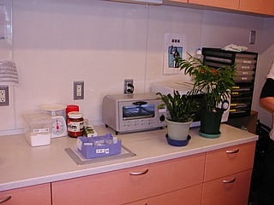 調理家電と観葉植物のある台所