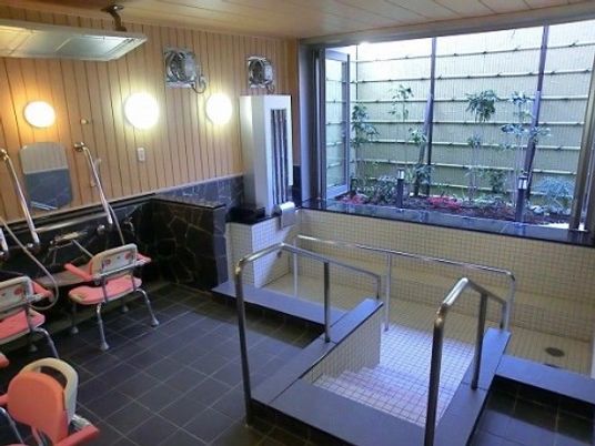 浴室と庭の明るい眺め