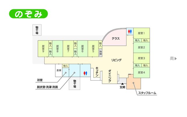 ゆったりした居室の配置図