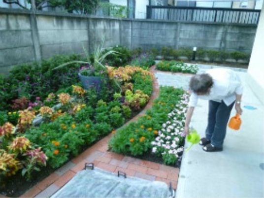 花壇を手入れする人