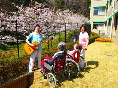 桜を楽しむ中庭
