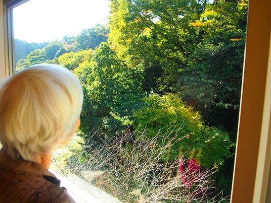窓辺に立つ女性の風景