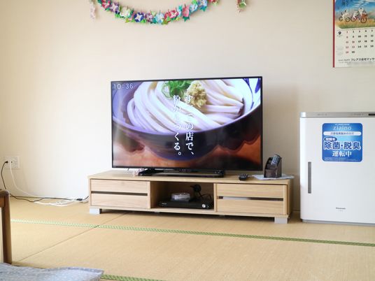 明るい和室とテレビ