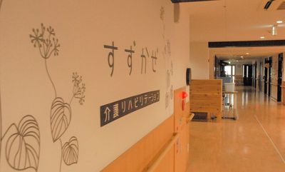 長い廊下と壁面装飾